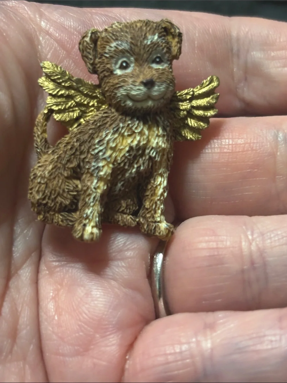 Terrier & Cocker Spaniel Angel Wing Dogs memorial Brooch Pin - Gold & Brown
